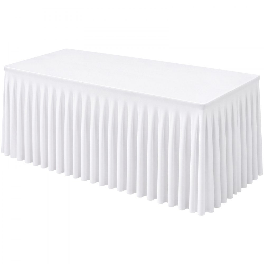 VEVOR Spandex Tablecloth with Skirt, 6 ft Rectangular Covers, 2 Pack, White, for Party Wedding Banquet Festival, Washable, Reusable, One-Piece, Tight, Fitted Table Cloth with Pleated Skirt