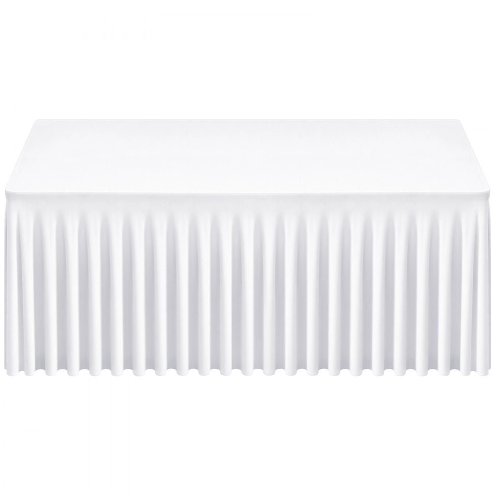 VEVOR Spandex Tablecloth with Skirt, 6 ft Rectangular Covers, 2 Pack, White, for Party Wedding Banquet Festival, Washable, Reusable, One-Piece, Tight, Fitted Table Cloth with Pleated Skirt