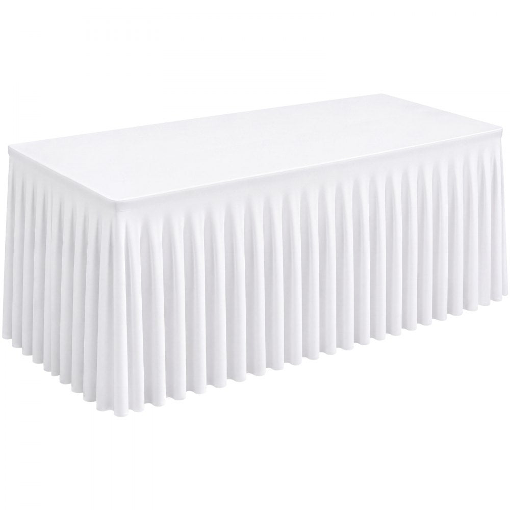 VEVOR Spandex Tablecloth with Skirt, 6 ft Rectangular Covers, 2 Pack, White, for Party Wedding Banquet Festival, Washable, Reusable, One-Piece, Tight, Fitted Table Cloth with Pleated Skirt