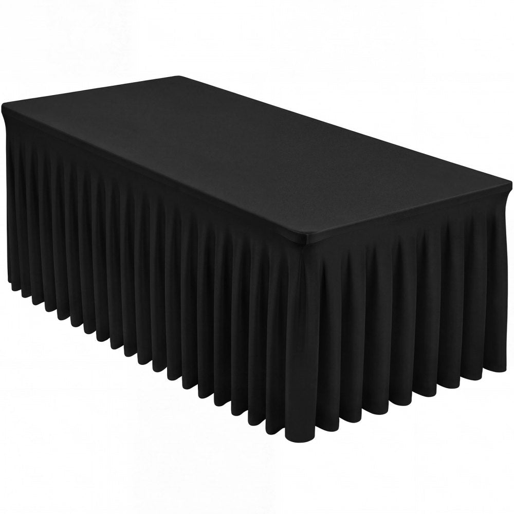 VEVOR Spandex Tablecloth with Skirt, 6 ft Rectangular Covers, 2 Pack, Black, for Party Wedding Banquet Festival, Washable, Reusable, One-Piece, Tight, Fitted Table Cloth with Pleated Skirt