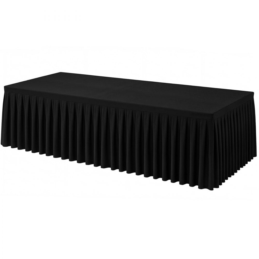 VEVOR Spandex Tablecloth with Skirt, 8 ft Rectangular Covers, 6 Pack, Black, for Party Wedding Banquet Festival, Washable, Reusable, One-Piece, Tight, Fitted Table Cloth with Pleated Skirt