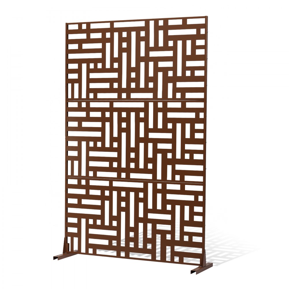 VEVOR Metal Privacy Screen, 36" W x 72" H, Outdoor Privacy Screens & Panels, Freestanding Outdoor Divider with Stand, 3-Panel Decorative Garden Steel Privacy Fence for Balcony Patio Indoor Room Brown