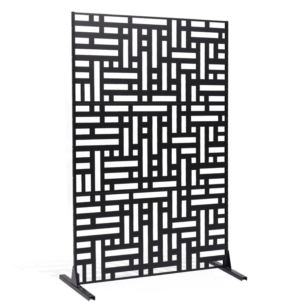 VEVOR Metal Privacy Screen, 47" W x 76" H, Outdoor Privacy Screens 3-Panel, Freestanding Outdoor Divider with Stand, Decorative Garden Steel Privacy Fence for Balcony Patio Indoor Room Hot Tub Black