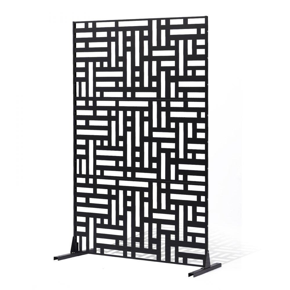VEVOR Metal Privacy Screen, 47" W x 76" H, Outdoor Privacy Screens 3-Panel, Freestanding Outdoor Divider with Stand, Decorative Garden Steel Privacy Fence for Balcony Patio Indoor Room Hot Tub Black
