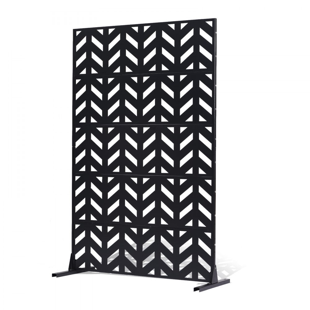 VEVOR Metal Privacy Screen, 47" W x 72" H, Outdoor Privacy Screens 5-Panel, Freestanding Outdoor Divider with Stand, Decorative Garden Steel Privacy Fence for Balcony Patio Indoor Room Black