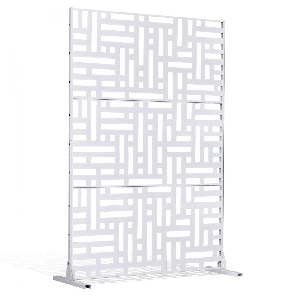VEVOR Metal Privacy Screen, 47" W x 76" H Outdoor Privacy Screens 3-Panel, Freestanding Outdoor Divider with Stand, Decorative Garden Steel Privacy Fence for Balcony Patio Indoor Room Hot Tub White