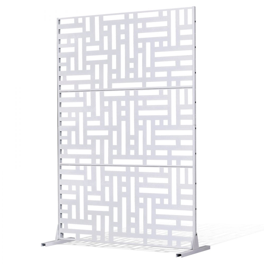 VEVOR Metal Privacy Screen, 47" W x 76" H Outdoor Privacy Screens 3-Panel, Freestanding Outdoor Divider with Stand, Decorative Garden Steel Privacy Fence for Balcony Patio Indoor Room Hot Tub White