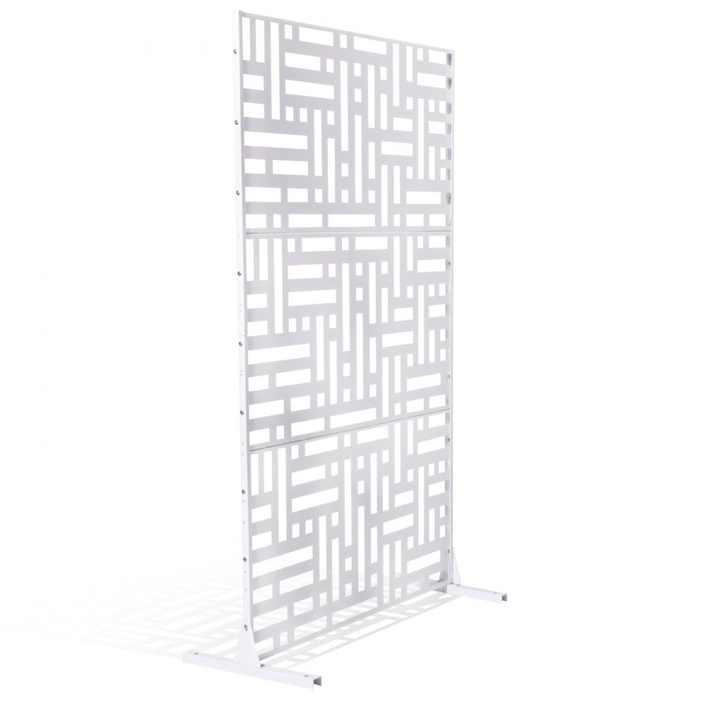 VEVOR Metal Privacy Screen, 47" W x 76" H Outdoor Privacy Screens 3-Panel, Freestanding Outdoor Divider with Stand, Decorative Garden Steel Privacy Fence for Balcony Patio Indoor Room Hot Tub White