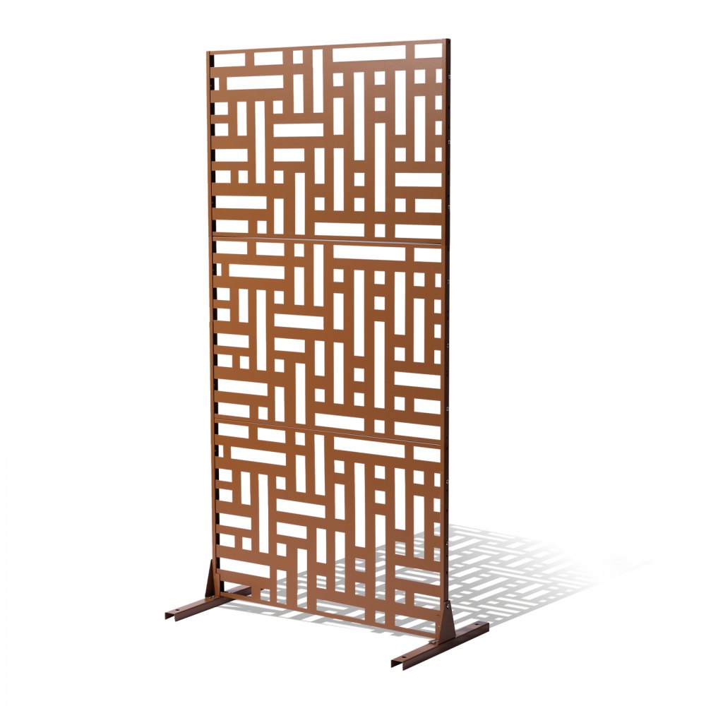 VEVOR Metal Privacy Screen, 47" W x 76" H, Outdoor Privacy Screens 3-Panel, Freestanding Outdoor Divider with Stand, Decorative Garden Steel Privacy Fence for Balcony Patio Indoor Room Hot Tub Brown