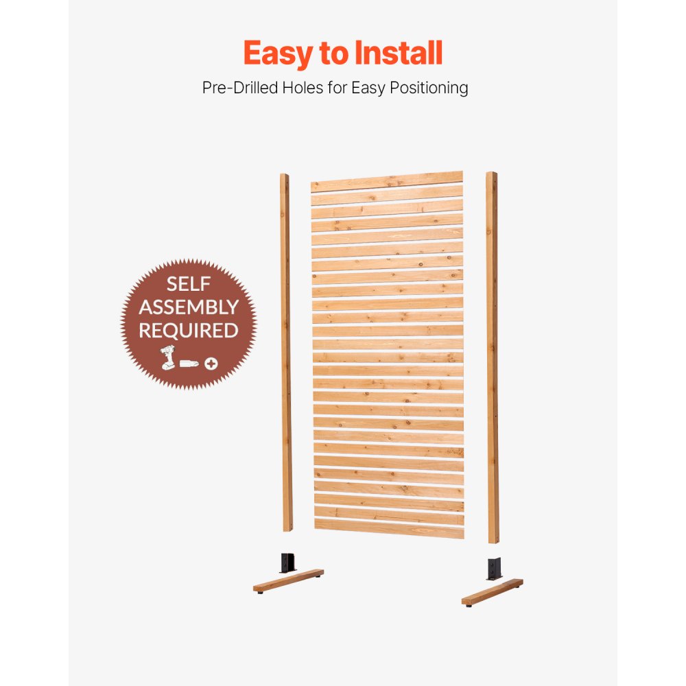 VEVOR Wooden Privacy Screen, 36" W x 76" H Outdoor Privacy Screen, Freestanding Wood Privacy Panel with Stand, Decorative Patio Privacy Screen, Outdoor Divider for Balcony Patio Lawn Garden