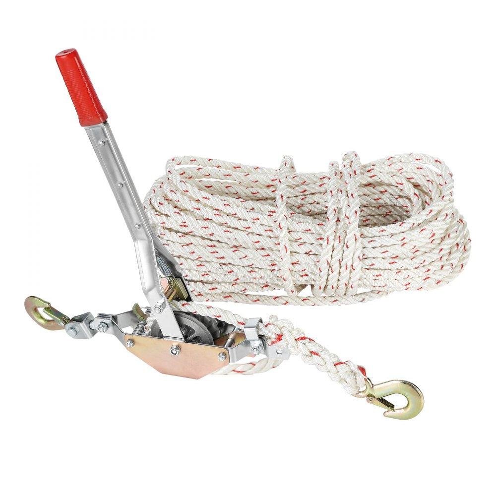 VEVOR Rope Puller, 3/4 Ton (1,653 lbs) Pulling Capacity, with 100' of 0.6" dia. Rope, 2 Hook, Come Along Winch, Heavy Duty Ratchet Power Puller Tool for Moving Boats, Securing Items, Transporting Logs