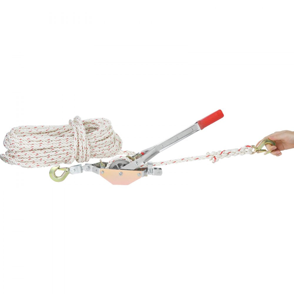 VEVOR Rope Puller, 3/4 Ton (1,653 lbs) Pulling Capacity, with 100' of 0.6" dia. Rope, 2 Hook, Come Along Winch, Heavy Duty Ratchet Power Puller Tool for Moving Boats, Securing Items, Transporting Logs