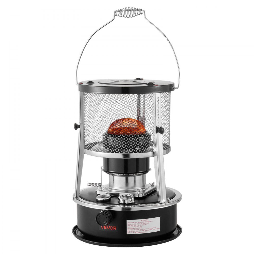 VEVOR 9000 BTU Portable Kerosene Heater & Stove, 2 in 1 Non-Electric Indoor Outdoor Heater with Adjustable Height & Flame & Easy Storage,for Camping, Hunting, Cooking, Home, Garage, Black