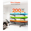 VEVOR Kayak Storage Rack for 3 Kayaks, Holds 200 lbs, Heavy Duty Adjustable Freestanding Stand with Lockable Wheels for Indoor Outdoor Garage Shed Dock, Holder for Canoe, SUP, Surfboard & Paddleboard