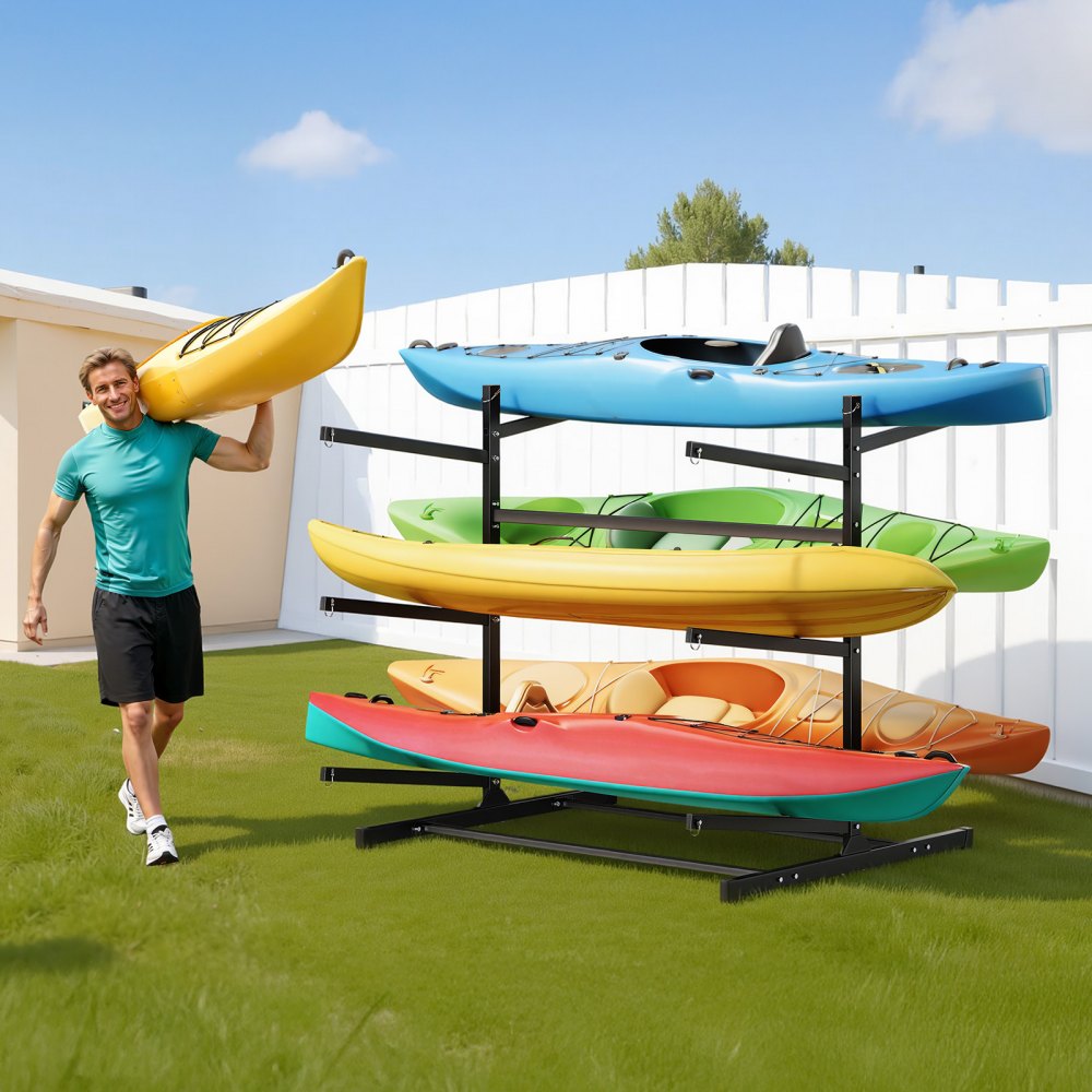 VEVOR Kayak Storage Rack for 6 Kayaks, Holds 400 lbs, Heavy Duty Freestanding Stand for Indoor Outdoor Garage Shed Dock, Storage Rack Stand Holder for Canoe, Small Boat, SUP, Surfboard & Paddleboard