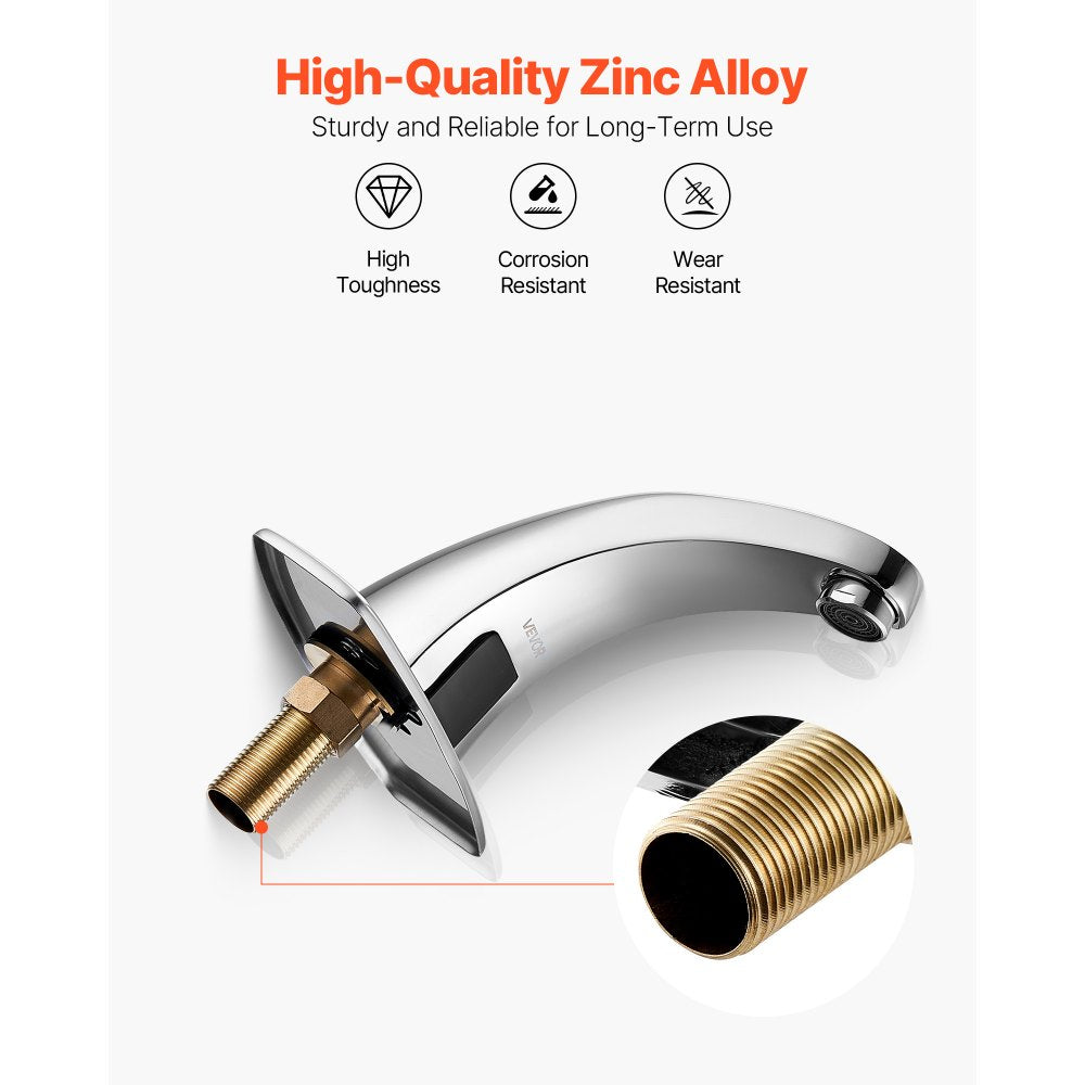 VEVOR Touchless Bathroom Sink Faucet, Automatic Motion Sensor Restroom Toilet Faucet Cold Water with Hole Cover Plate, Battery Operated for 9/16 in Pipe Commercial Lavatory,Chrome Plated Silver,G233M