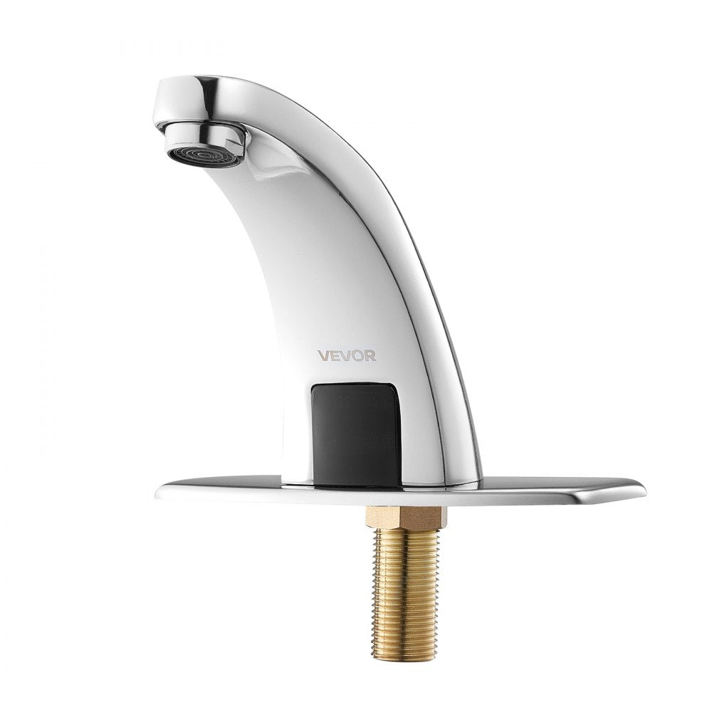 VEVOR Touchless Bathroom Sink Faucet, Automatic Motion Sensor Restroom Toilet Faucet Cold Water with Hole Cover Plate, Battery Operated for 9/16 in Pipe Commercial Lavatory,Chrome Plated Silver,G233M