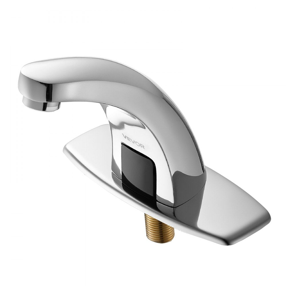 VEVOR Touchless Bathroom Sink Faucet, Automatic Motion Sensor Restroom Toilet Faucet Cold Water with Hole Cover Plate, Battery Operated for 9/16 in Pipe Commercial Lavatory,Chrome Plated Silver,G233M