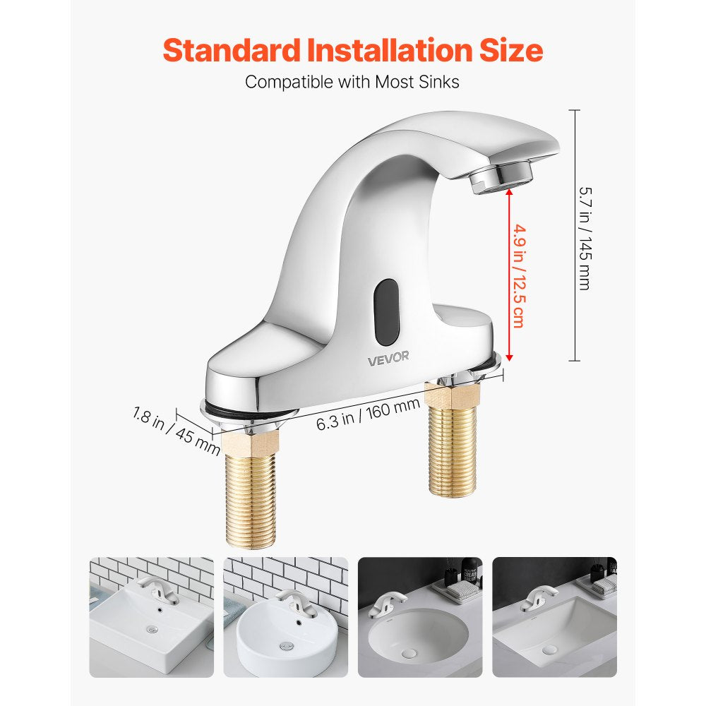 VEVOR Touchless Bathroom Sink Faucet, Automatic Motion Sensor Restroom Toilet Faucet Cold Water with Hole Cover Plate, Battery Operated for 9/16 in Pipe Commercial Lavatory,Chrome Plated Silver