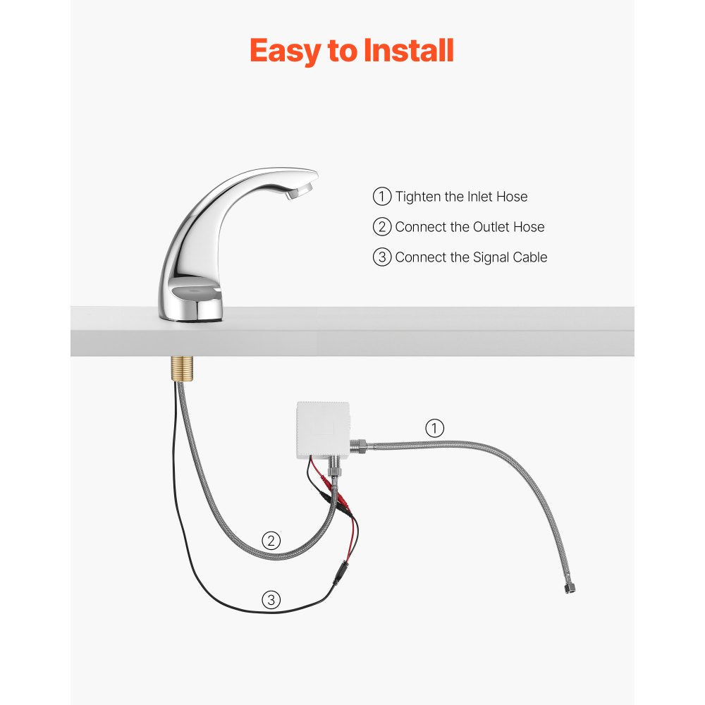 VEVOR Touchless Bathroom Sink Faucet, Automatic Motion Sensor Restroom Toilet Faucet Cold Water with Hole Cover Plate, Battery Operated for 9/16 in Pipe Commercial Lavatory,Chrome Plated Silver