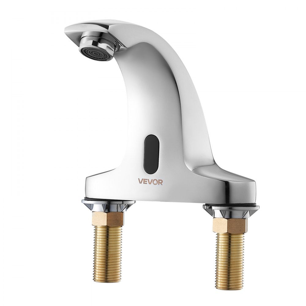 VEVOR Touchless Bathroom Sink Faucet, Automatic Motion Sensor Restroom Toilet Faucet Cold Water with Hole Cover Plate, Battery Operated for 9/16 in Pipe Commercial Lavatory,Chrome Plated Silver