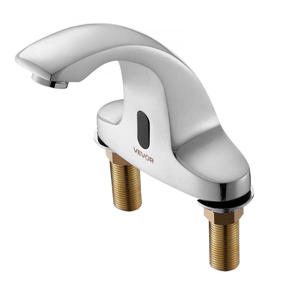 VEVOR Touchless Bathroom Sink Faucet, Automatic Motion Sensor Restroom Toilet Faucet Cold Water with Hole Cover Plate, Battery Operated for 9/16 in Pipe Commercial Lavatory,Chrome Plated Silver