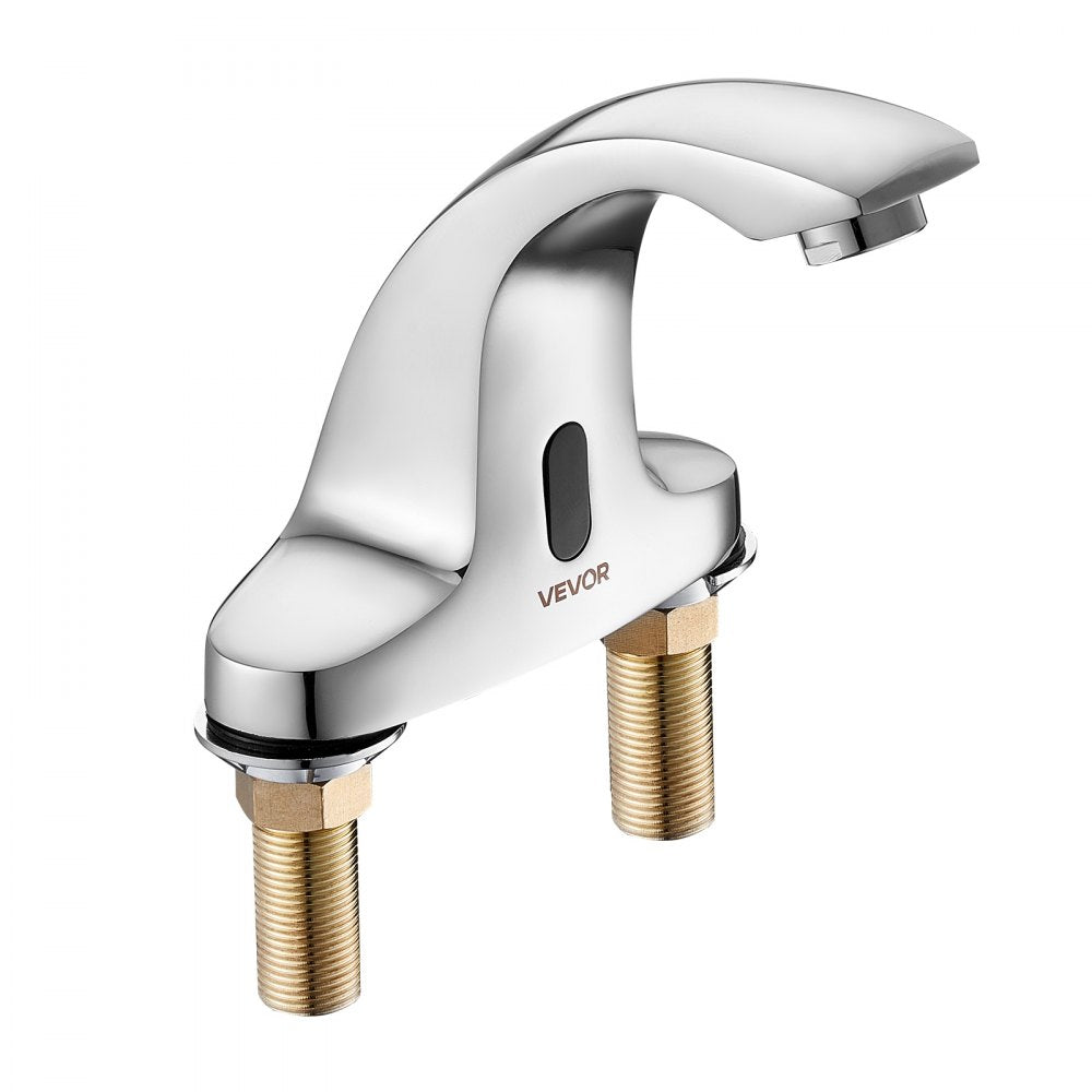VEVOR Touchless Bathroom Sink Faucet, Automatic Motion Sensor Restroom Toilet Faucet Cold Water with Hole Cover Plate, Battery Operated for 9/16 in Pipe Commercial Lavatory,Chrome Plated Silver