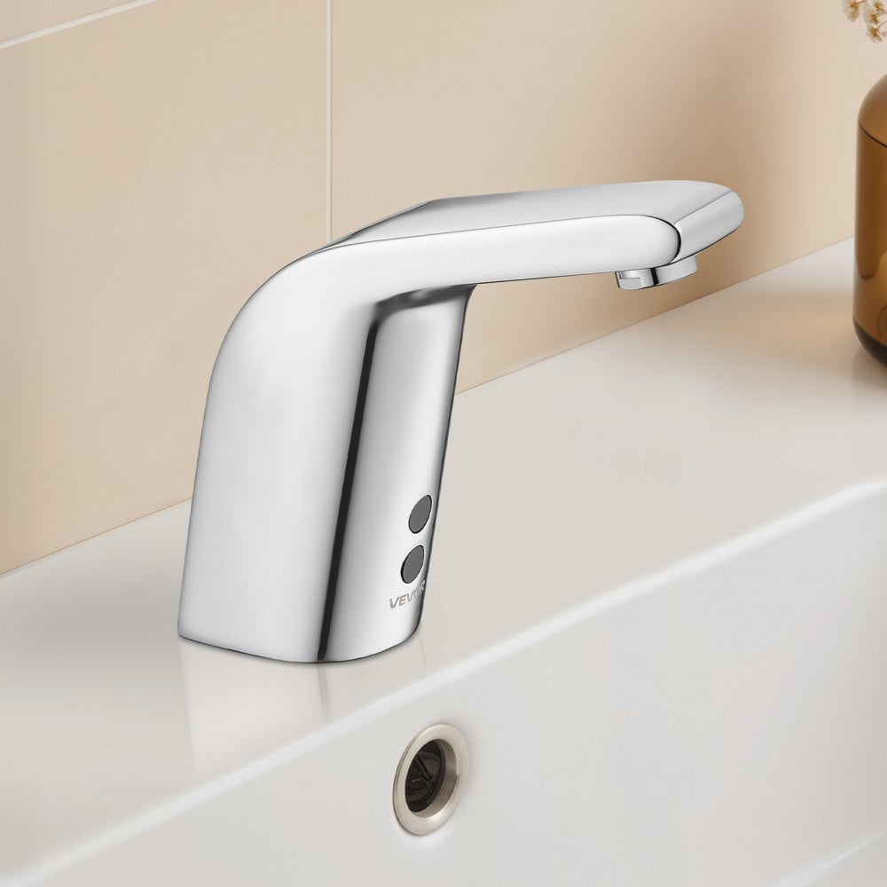 VEVOR Touchless Bathroom Sink Faucet, Automatic Motion Sensor Restroom Toilet Faucet Cold Water with Single Hole, Battery Operated for 9/16 in Pipe Commercial Lavatory,Chrome Plated Silver