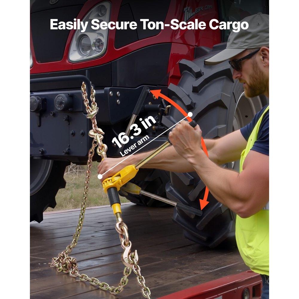 VEVOR Ratchet Chain Binder, 5/16 in x 12.8 ft G80 Chains, 8000 lbs Working Load of Ratchet Load Binder, Chains and Binders Set, Tie Down Hauling Chain Binders for Hauling, Towing, Logging (2 Sets)