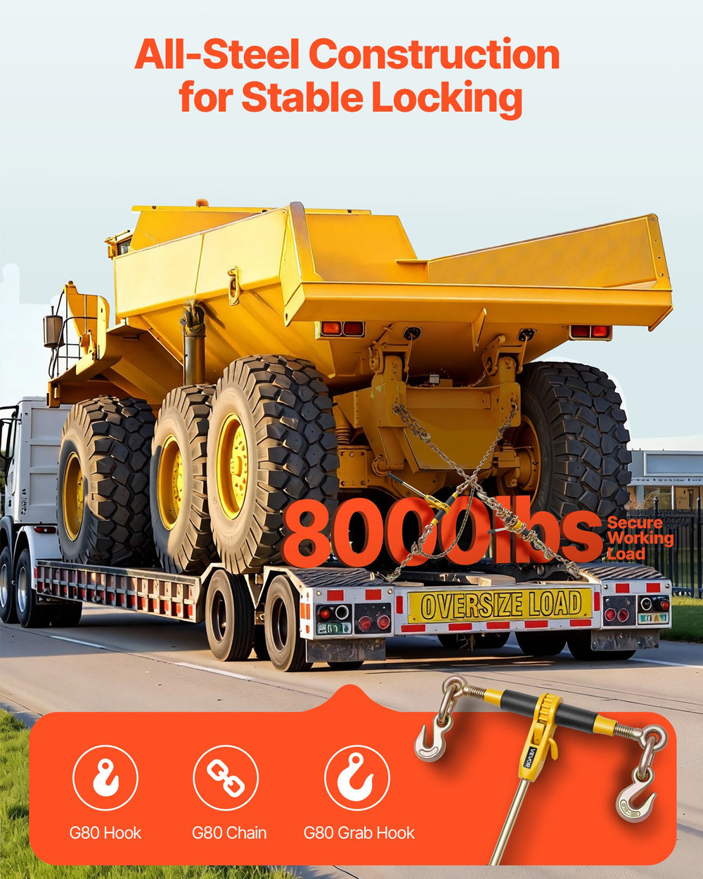 VEVOR Ratchet Chain Binder, 5/16 in x 12.8 ft G80 Chains, 8000 lbs Working Load of Ratchet Load Binder, Chains and Binders Set, Tie Down Hauling Chain Binders for Hauling, Towing, Logging (4 Sets)