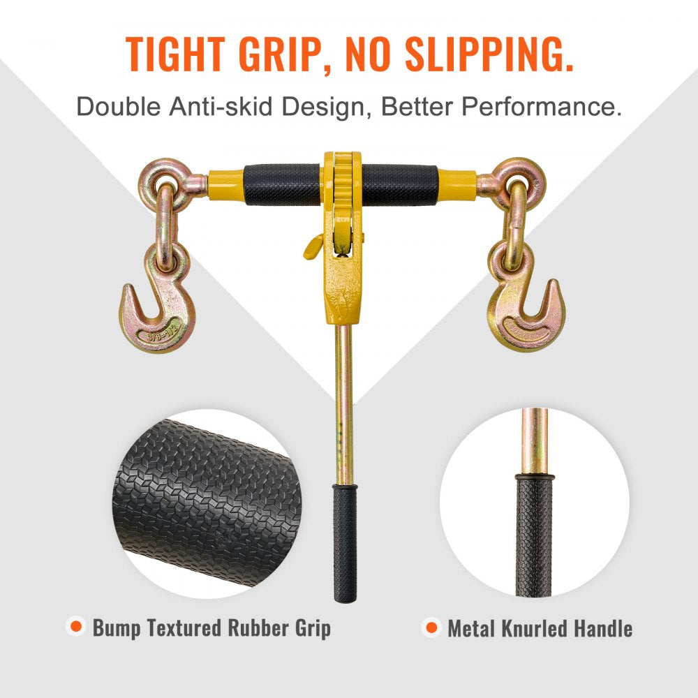VEVOR Ratchet Chain Binder, 5/16"-3/8" Heavy Duty Load Binders with G80 Chains, 7100 lbs Secure Load Limit, Labor-saving Anti-skid Handle, Tie Down Hauling Chain Binders for Flatbed Truck Trailer, 2 P