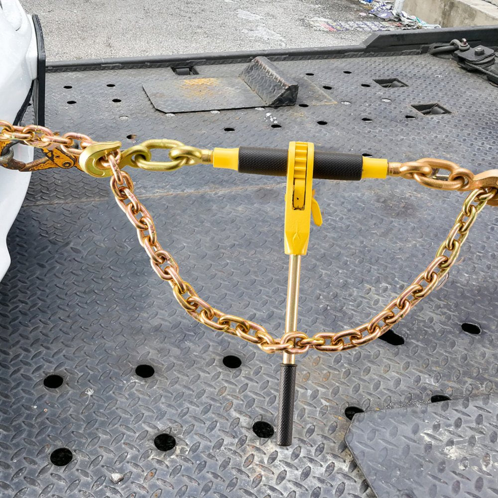 VEVOR Ratchet Chain Binder, 5/16"-3/8" Heavy Duty Load Binders with G80 Chains, 7100 lbs Secure Load Limit, Labor-saving Anti-skid Handle, Tie Down Hauling Chain Binders for Flatbed Truck Trailer, 2 P