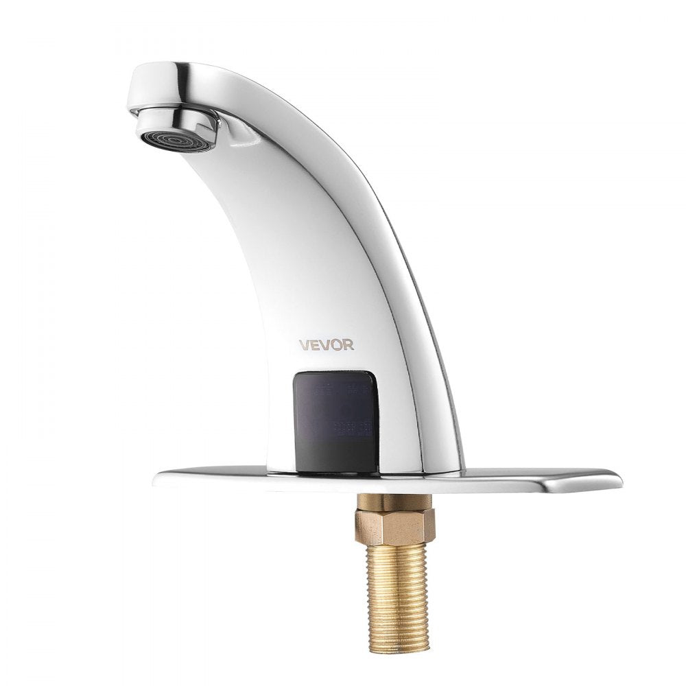 VEVOR Touchless Bathroom Sink Faucet, Automatic Motion Sensor Restroom Toilet Faucet with Hole Cover Plate, Battery Operated,Hot/Cold Water for 9/16 in Pipe Commercial Lavatory,Chrome Plated Silver