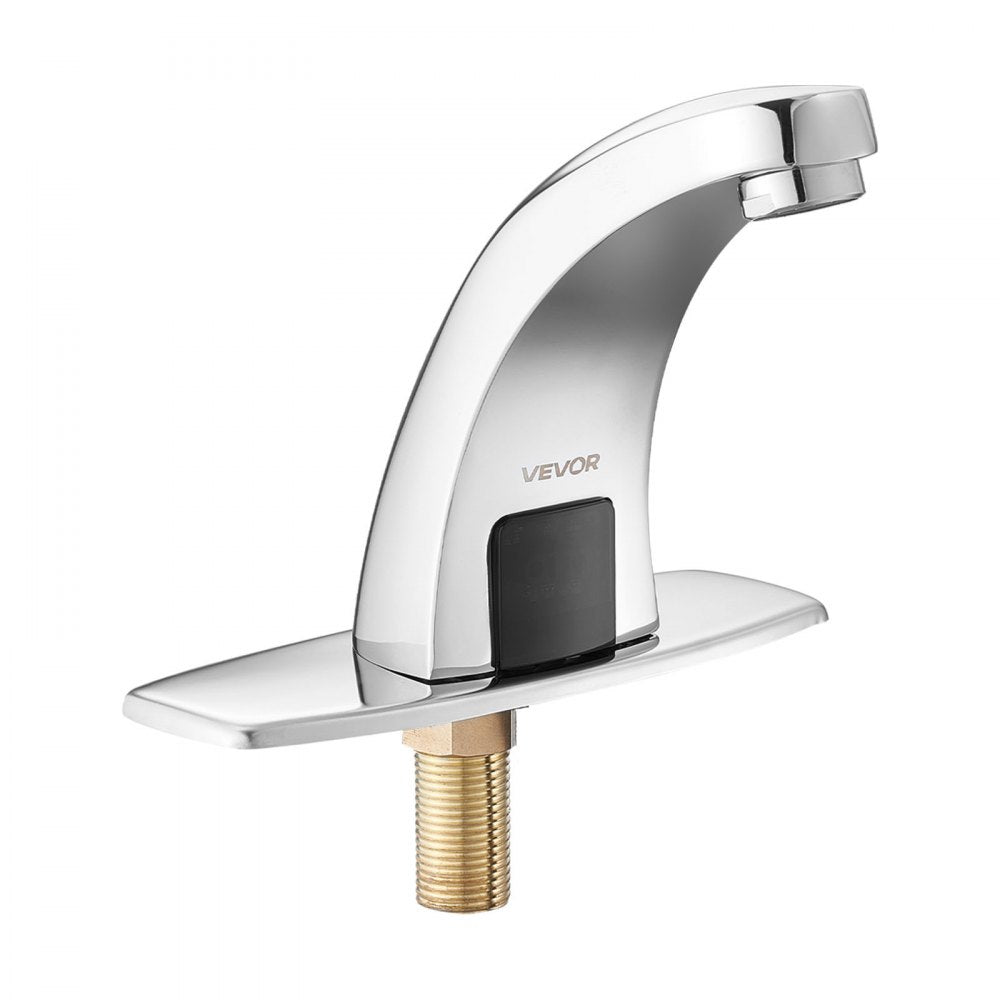 VEVOR Touchless Bathroom Sink Faucet, Automatic Motion Sensor Restroom Toilet Faucet with Hole Cover Plate, Battery Operated,Hot/Cold Water for 9/16 in Pipe Commercial Lavatory,Chrome Plated Silver