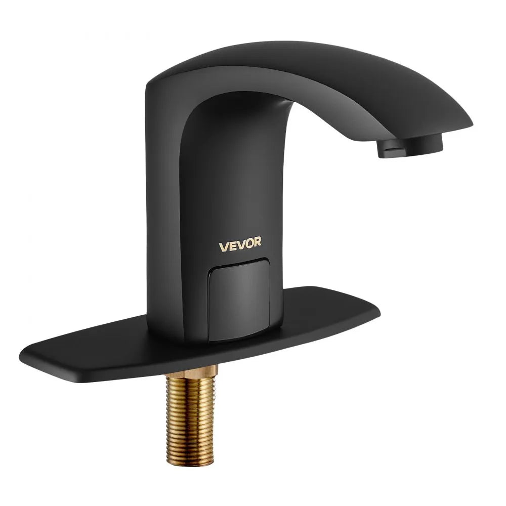 VEVOR Touchless Bathroom Sink Faucet, Automatic Motion Sensor Restroom Toilet Faucet with Hole Cover Plate, Battery Operated,Adjustable Temperature for 9/16 in Pipe Commercial Lavatory,Matte Black