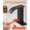VEVOR Touchless Bathroom Sink Faucet, Automatic Motion Sensor Waterfall Restroom Toilet Faucet with Hole Cover Plate, Battery Operated,Hot/Cold Water for 9/16 in Pipe Commercial Lavatory,Matte Black