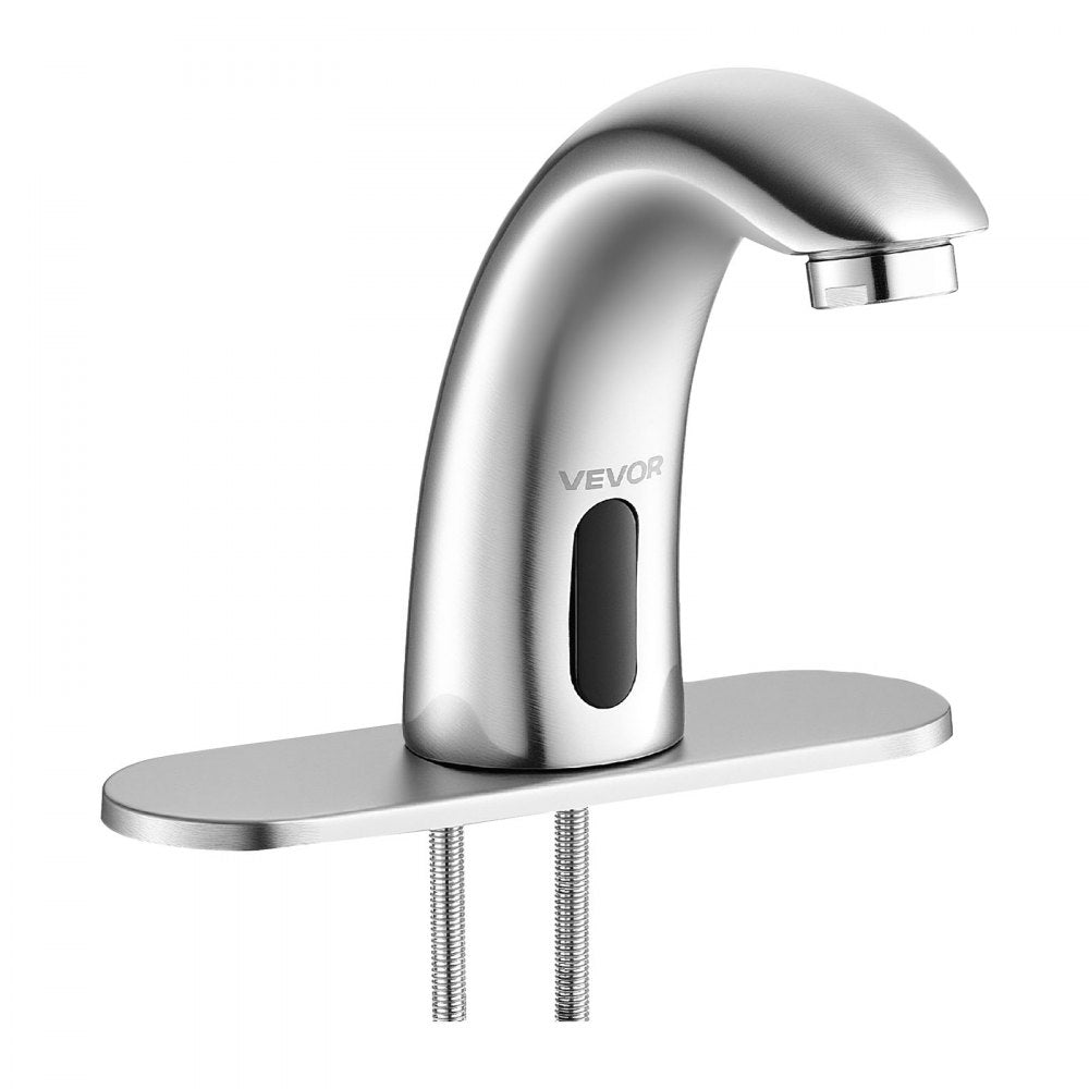 VEVOR Touchless Bathroom Sink Faucet, Automatic Motion Sensor Restroom Toilet Faucet with Hole Cover Plate, Battery Operated,Adjustable Temp for 9/16 in Pipe Commercial Lavatory,Brushed Nickel Silver