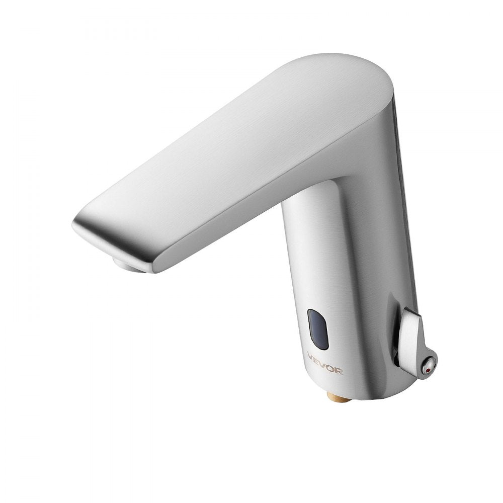 VEVOR Touchless Bathroom Sink Faucet, Automatic Motion Sensor Restroom Toilet Faucet, HandsFree Adjustable Cold Hot Single Handle Water Mixer Battery Operated for 9/16 in Pipe,Brushed Nickel Silver