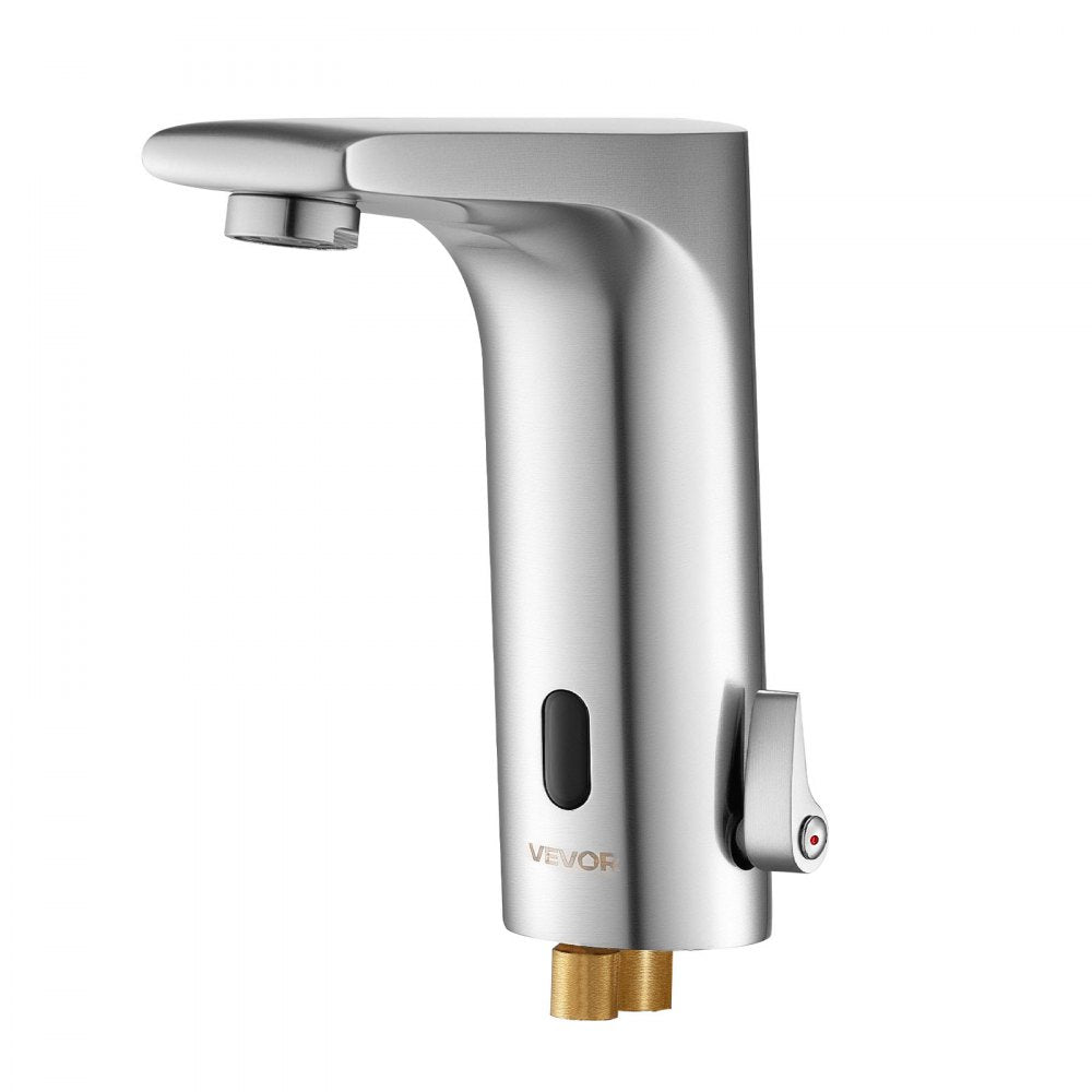 VEVOR Touchless Bathroom Sink Faucet, Automatic Motion Sensor Restroom Toilet Faucet, HandsFree Adjustable Cold Hot Single Handle Water Mixer Battery Operated for 9/16 in Pipe,Brushed Nickel Silver