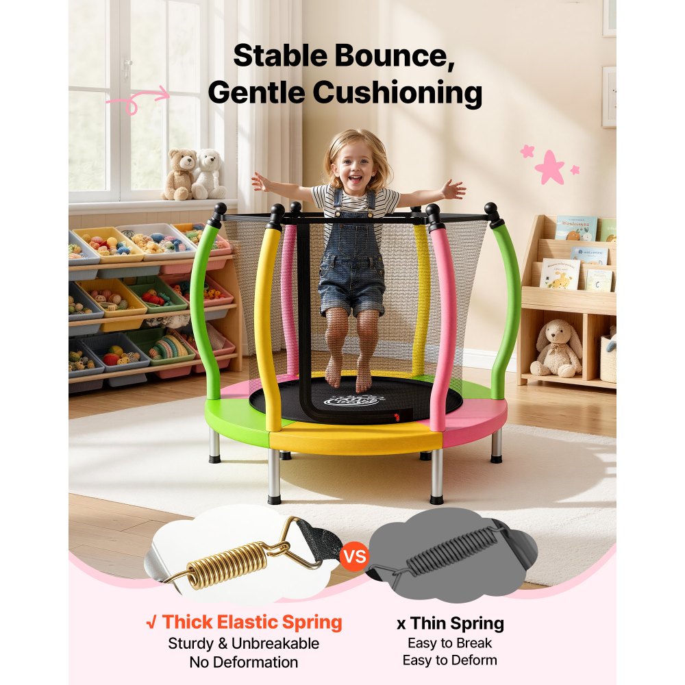 VEVOR Trampoline for Kids, Toddler Mini Trampoline, 132 lbs Capacity Indoor Outdoor Play Toys with Enclosure Net and Basketball Hoop, Easy to Assemble, Christmas Toys Birthday Gifts for Girls Boys