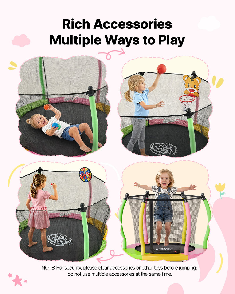 VEVOR Trampoline for Kids, Toddler Mini Trampoline, 132 lbs Capacity Indoor Outdoor Play Toys with Enclosure Net and Basketball Hoop, Easy to Assemble, Christmas Toys Birthday Gifts for Girls Boys
