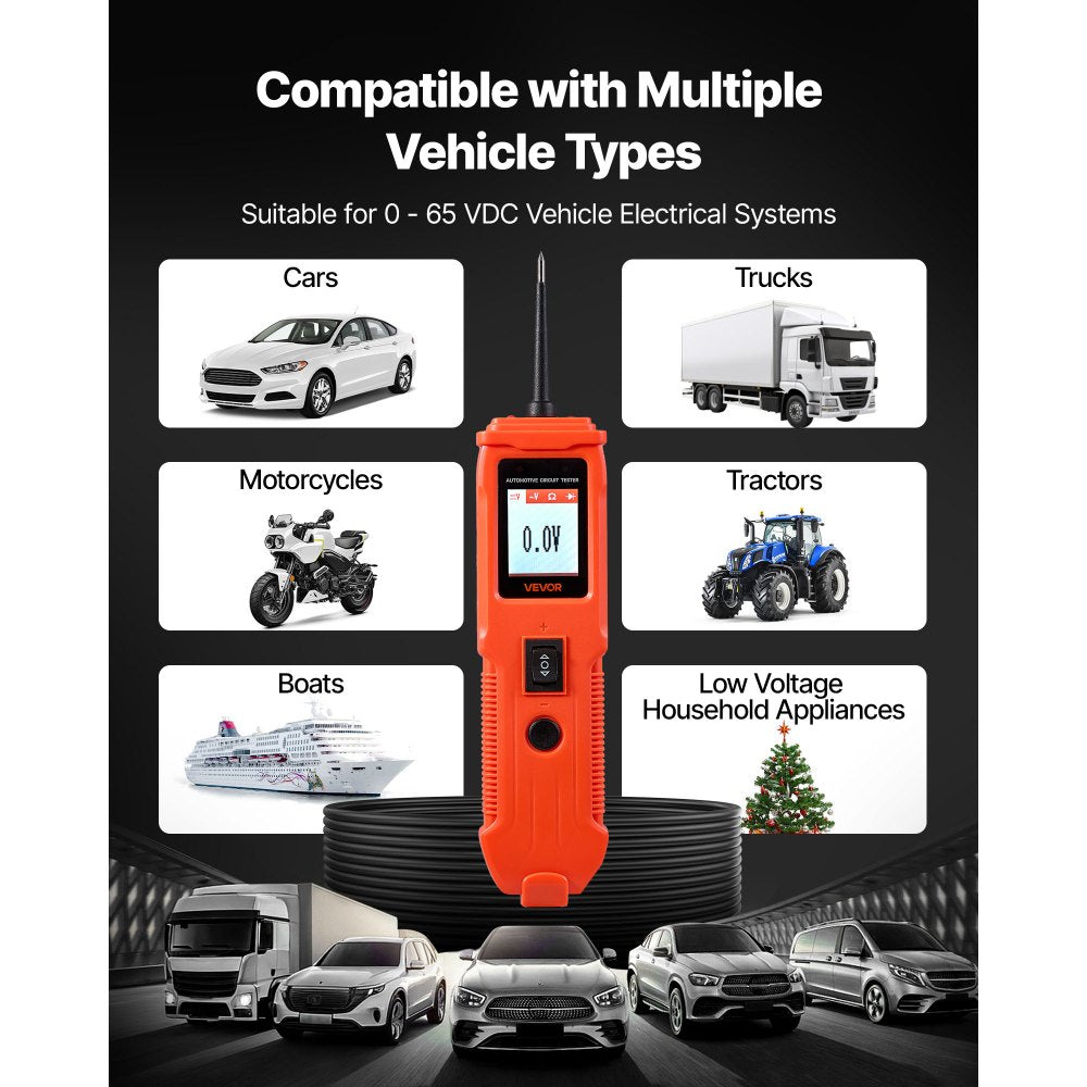 VEVOR Automotive Circuit Tester, 8 - 35 DCV Power Circuit Probe Tester with TFT Color Display and Lighting, Automotive Power Tester Probe with 13 ft / 4 m Cable, ABS Shell Electrical Detector Finder