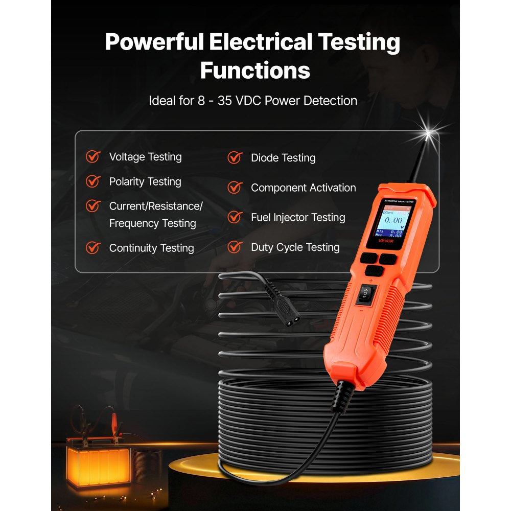 VEVOR Automotive Circuit Tester, 8 - 35 DCV Power Circuit Probe Tester with TFT Color Display and Lighting, Automotive Power Tester Probe with 19.7 ft / 6 m Cable, 2-in-1 Electrical Detector Finder