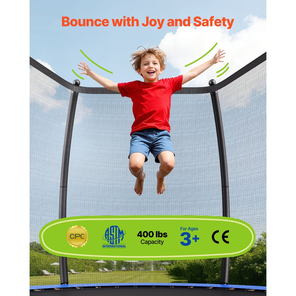 VEVOR Outdoor Trampoline, 12FT Recreational Trampoline, ASTM Approved Trampolines with Enclosure Net & Thickened Pad, Max 400 lbs Weight Capacity, Anti-Rust Backyard Trampolines for Kids & Adults