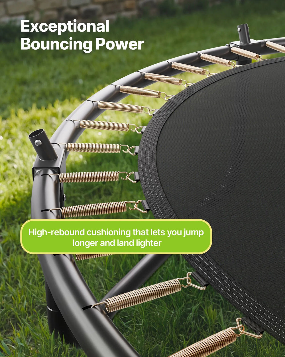 Exceptional bouncing power (spring and mat detail graphic)