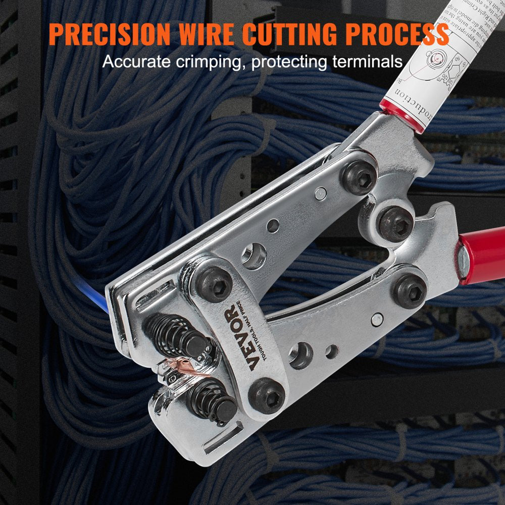 VEVOR Battery Cable Lug Crimping Tool, 10-1/0AWG with Cable Cutter and 48PCS Copper Ring Terminals, 6 Wire Sizes Crimping Die and 100pcs Heat Shrink Tubes, for Heavy Duty Wire Lugs
