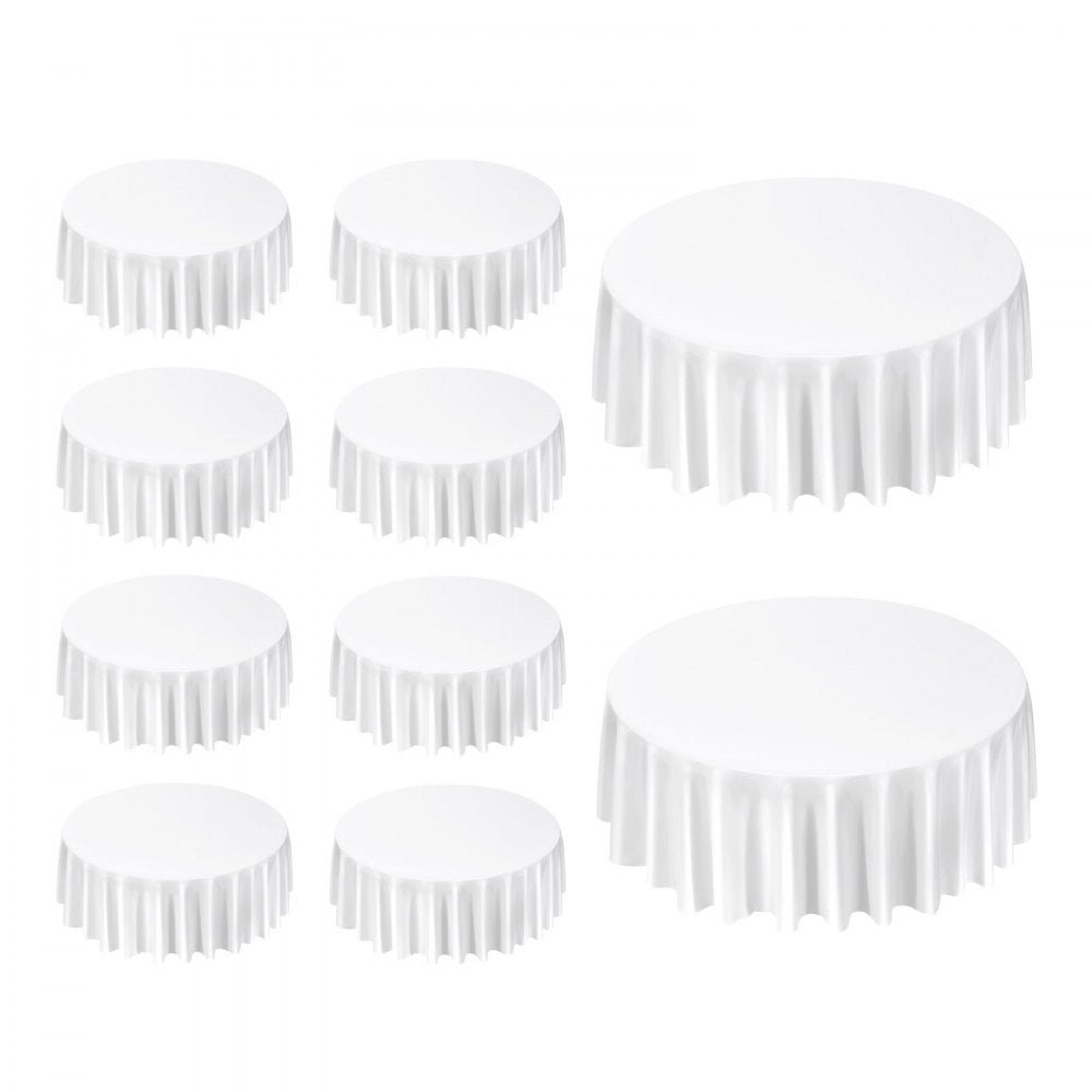 VEVOR White Round Tablecloths 10 Pack, 120 Inches in Diameter, Stain- & Wrinkle- Resistant, Machine Washable Table Clothes, Polyester Fabric Table Covers for Wedding, Party, Banquet, Formal Events