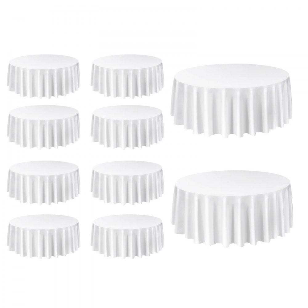 VEVOR White Round Tablecloths 10 Pack, 120 Inches in Diameter, Stain- & Wrinkle- Resistant, Machine Washable Table Clothes, Polyester Fabric Table Covers for Wedding, Party, Banquet, Formal Events