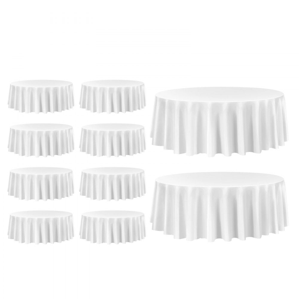VEVOR White Round Tablecloths 10 Pack, 120 Inches in Diameter, Stain- & Wrinkle- Resistant, Machine Washable Table Clothes, Polyester Fabric Table Covers for Wedding, Party, Banquet, Formal Events