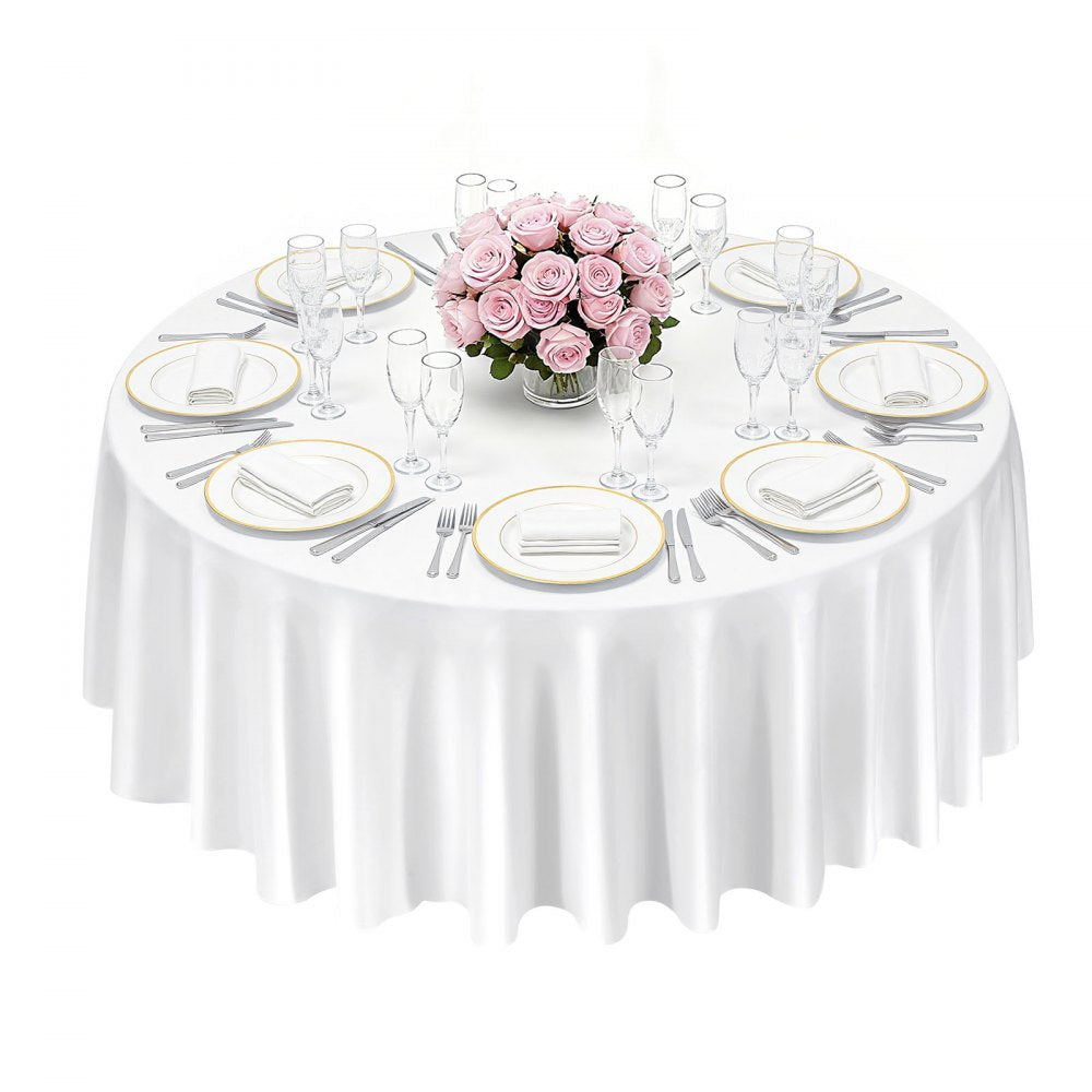 VEVOR White Round Tablecloths 6 Pack, 120 Inches in Diameter, Stain- & Wrinkle- Resistant, Machine Washable Table Clothes, Polyester Fabric Table Covers for Wedding, Party, Banquet, Formal Events